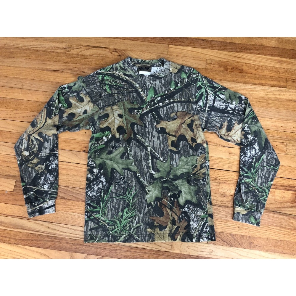 Vintage Jerzees Youth Green Camo Crew Neck Mossy Oak Field Staff Long Sleeve 6/7